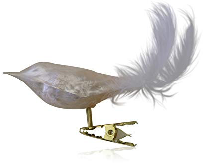 Lauschaer Glas Christbaumschmuck Vögel mit Federschwanz Eislack Champagner 3 Stück Christbaumschmuck Weihnachtsbaumschmuck mundgeblasen
