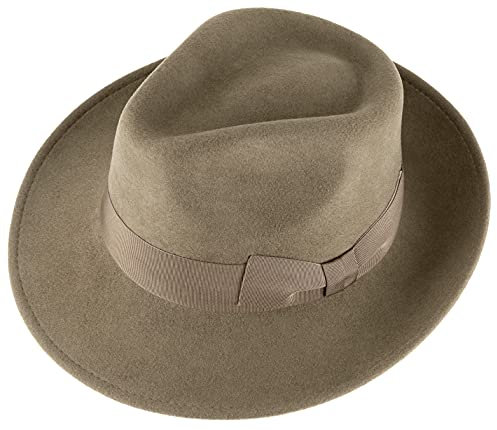 Alpenleder Hut - Modell: Palermo (Handgefertigt) - Nachhaltiges Bio-Filz aus regionaler Landwirtschaft | Fedora Wollhut, Hüte Damen & Herren, Filzhut *Fair Produziert* (Größe L, 59-60cm, Dark Khaki)