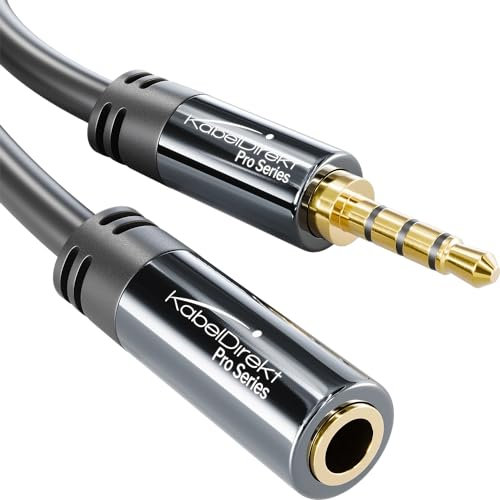 KabelDirekt – Headset Verlängerungskabel mit bruchfestem Metallgehäuse – 0,5 m (die Verlängerung ist ideal für Gaming Headsets oder Headsets mit Mikrofon, TRRS 4-polig, 3,5 mm Stecker auf Buchse)