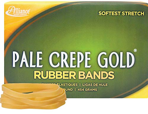 Alliance Pale Crepe Gold Rubber Bands, Size #64 (3-1/2 x 1/4), Approx. 490 Bands, 1 lb. Box, Golden Crepe (20645)