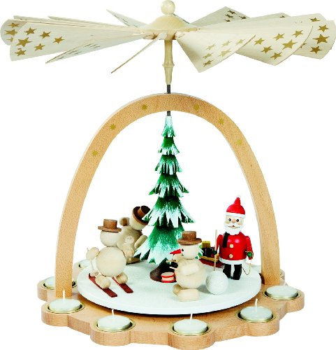 Richard Glässer Seiffen Piramide di Natale Pupazzi di Neve, 40 cm di Altezza, Naturale con lumini, Originale Monti Metalliferi di Richard Glaesser