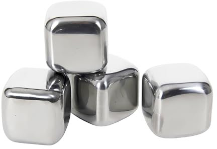 4x EISWÜRFEL Set aus Edelstahl wiederverwendbar Whisky Steine Kühlsteine Dauereiswürfel Eis Cube Würfel 74