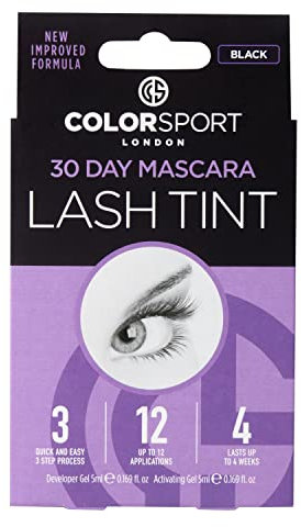 Colorsport London Mascara Wimpernfarbe für 30 Tage — Volumengebende Wimperntusche mit semipermanenter Wimpernfarbe, hält bis zu 30 Tage bei 12 Anwendungen, schwarz