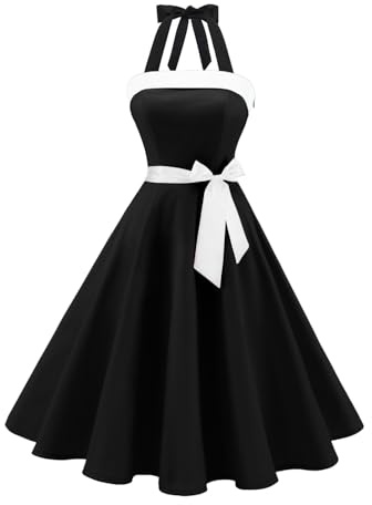 Timormode Vestido De Vintage Cóctel 50s Elegante Mujer con Cinturón | Vestidos de Audrey Hepburn, vestido de cóctel retro acampanado, fiesta de té y ocasiones de invitada de boda