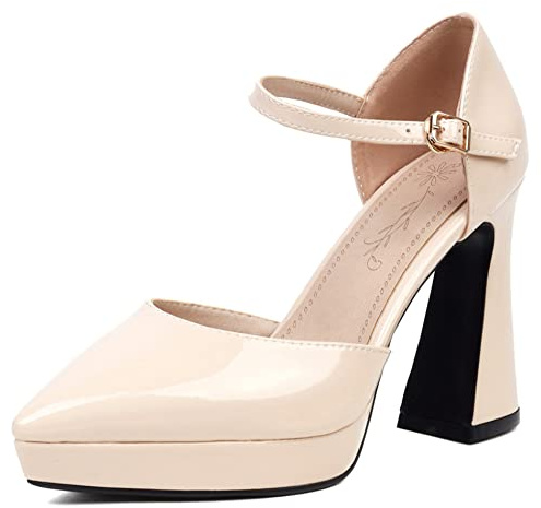 Lroey Reoly Sandali con Tacco Alto Donna, Sandali Appuntito Moda Louis Heel Scarpe da Sera con Plateau Fibbia con Cinturino Alla Caviglia 028 Apricot Numero 33 EU