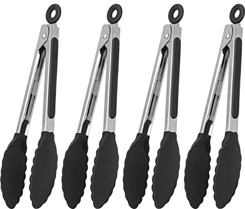 Pinze da cucina, resistenti al calore, in acciaio inox di alta qualità, con punte in silicone, antiscivolo, per cucinare, resistenti, antiaderenti (18 cm (confezione da 4)