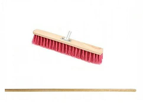 NAKA Straßenbesen Kehrbesen 30 cm mit Nylonborsten und Stiel 130 cm, Besen mit Holz-Stiel für Draußen Aussenbereich Balkon Garten, Strassenbesen Industriebesen Terassenbesen, Gartengeräte