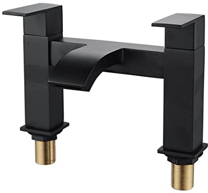 Bath Mixer tap,Luckyhome Waterfall Tub Taps Square Bathroom Bath Tap Brass Mixers Faucet Chrome（Black）