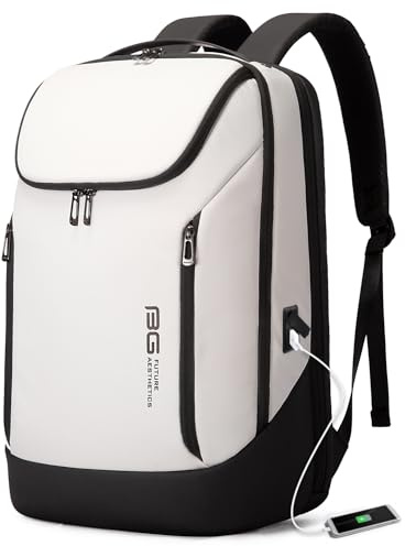 BANGE Business Smart Backpack Waterproof fit 15.6 Inch Laptop Backpack with USB Charging Port,Travel Durable Backpack, White, L, Fashion