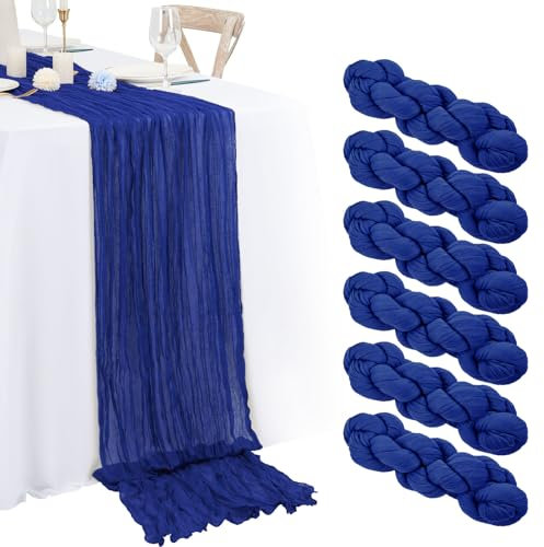 Lot de 6 chemins de table en étamine, 50,8 x 177,8 cm, style bohème rustique, en gaze, pour fête de mariage, fête prénuptiale, décoration de table (bleu roi)