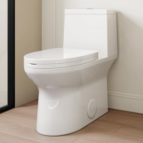SOTOMO Compact ADA Toilet, 12 Rough-in Elongated One-Piece Toilet with Quick Release & Soft Close Toilet Seat, 1.1/1.6 GPF Dual Flush Water-Saving White, aMJ-T138