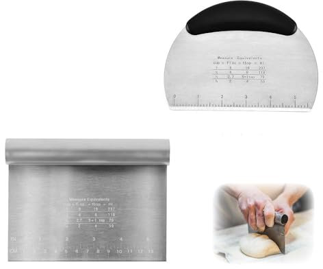 Teigkarte Set, 2 Stück Edelstahl Teigschneider,Backen Teigschneider Mit Rutschfestem Gummigriff Und Messskala, Teigschaberkarte Für Teigkuchen, Pizza, Backwerkzeug.