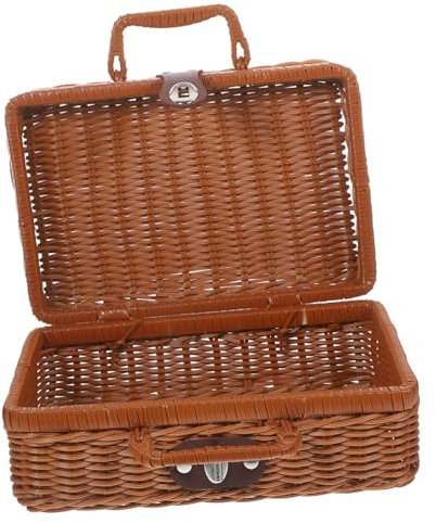 Toddmomy Maleta de Ratán Caja de Almacenamiento Vintage Organizador de Equipaje de Ratán Tejido a Mano