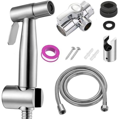 YIBEWANL Handheld Bidet Sprayer for Toilet, Stainless Steel With 2 Way Faucet Diverter and 1.5m Hose, Douche Shower Jet Spray, Bidet Shower for Personal Hygiene