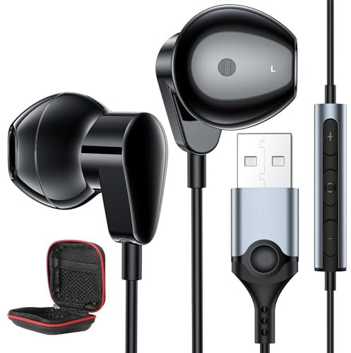 Auriculares PC con Micrófonos,Ligeros Audifonos USB A para Juegos,Cancelación de Ruido Gaming Auricular para Portátil con Micrófonos Control Audio Audifonos para Transmisión En Vivo PS 4 PS 5 Oficina