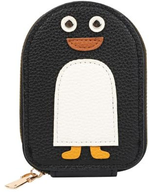 DONGKER Porte-Monnaie en Forme de Pingouin Mignon,Portefeuille en Accordéon avec Fermeture Éclair en PU,11 Emplacements pour Cartes,pour Hommes et Femmes