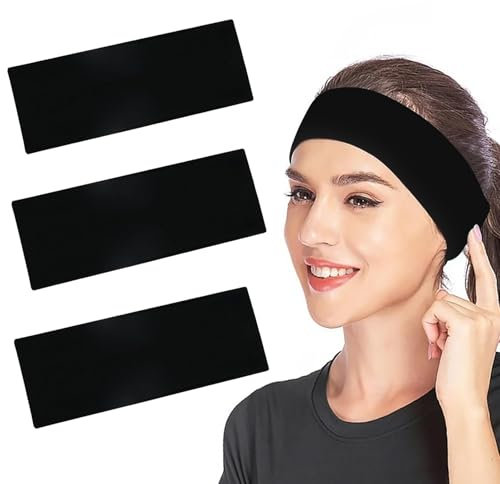 Sularpek Haarbänder，3 Pack Haarband Damen，7.5cm Schwarz Breites Haarband，Anti-Rutsch Stirnband Damen，Elastische Haarbänder für Laufen, Radfahren, Yoga, Fitness