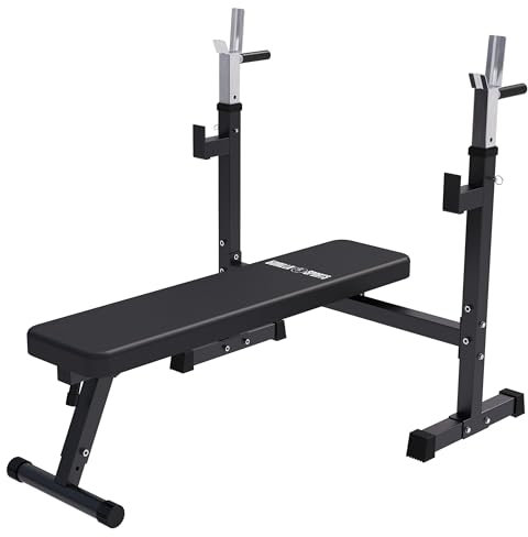 GORILLA SPORTS® Hantelbank - mit Ablage, Verstellbar, Klappbar, Flach, bis 200/300 kg, Stahl, Schwarz - Trainingsbank, Fitnessbank, Bankdrücken Bank