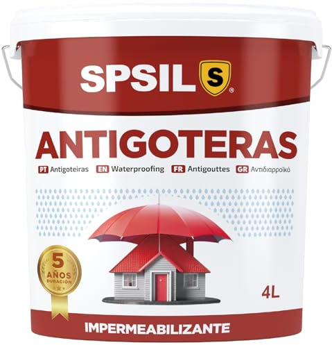 SPSIL Pintura Antigoteras Impermeabilizante Transparente - Repele Activamente el Agua, Previene de Goteras y Filtraciones- Para Tejados, Azoteas, Fachadas, Terrazas (4 L)