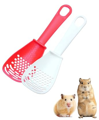 FiboPawer 2 Pack Hamster Sand Bath Scoop - Plastic Litter Scooper for Chinchilla, Gerbil, Bearded Dragon, Reptile, Sifter Shovel for Small Animal Cage Cleaning, Hamsters Cage Accessories