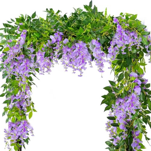 Warmiehomy Artificiell blåregn vinstockar girlang lila 1,5 m 2 st falska silkeshängande blommor med gröna löv falsk blommig växt för inomhus utomhus hem trädgård bröllopsdekoration