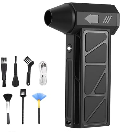 Zaxiva Soplador de aire eléctrico, recargable, con luz LED, soplador de aire comprimido turbo con 6 cabezales de cepillo de repuesto, soplador de aire para PC, teclado, exterior, camping y barbacoa