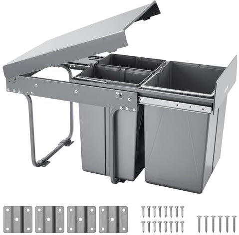 VEVOR Pattumiera Estensibile Portarifiuti da Cucina 20+10+10 L Pattumiera Sottolavello da Incasso Cestino per Rifiuti da Cucina Sistema Scorrevole a Estrazione in Metallo Maniglia