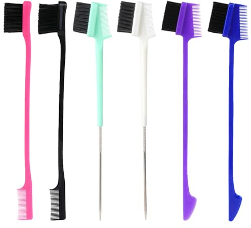 TRKETK 6 Pièces Brosses de Contrôle des Bords des Cheveux, Peignes à Cheveux Queue de Rat Peignes à Sourcils Lisses pour Femme Brosse à Cheveux en Plastique Brosses de Contrôle des Bords (6 Couleurs)