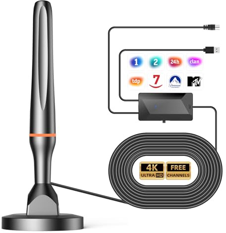 Antena TV Interior 2025, Antena TV Portatil Potente con Amplificador y Base Magnética, 250KM+ Recepción de Larga Distancia, Compatible con 4K 1080P DTMB DVB-T2 DVB-T TDT - All TVs