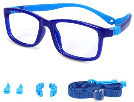 BiBiBear Bluelight Kids Glasses - Unbreakable TR90 Frame, 360° Ultra Flexible, Lightweight & Safe Eyeglasses (Ages 6-10 (Blue))