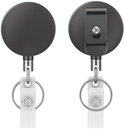 JEFURE 2 Piezas Llaveros Extensible Retráctiles con Cable de Acero de 68cm, Heavy Duty Llavero Retráctil Resistente, Llavero Extensible para Tarjetas de Identificación y Llaves,Gris Metalizado