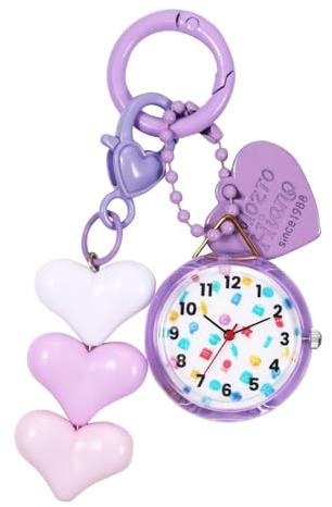 Avaner Montre Mousqueton Femme avec Décoration Coeur:Montre Porte Clé à Quartz en Acier Inoxydable avec Cadran Pois Colorés et Boucle de Sac à Dos Style Mignon Fantaisie-Cadeaux de Noël