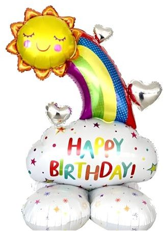 Foil Balloon Sun Rainbow Happy Birthday 83 x 122 cm - Air Filling, Decoration for Party, Wedding & Birthday Party, Reusable, Self-Closure - Perfect Celebration Decoration