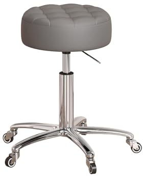 Arbetspall med Hjul Verkstad Höjdjusterbar 41-55 cm Ergonomisk Rund Rullpall Tjock Sittdyna Vridbar Pall för Kosmetiska Studior Frisörsalonger Kontor(Chrome)