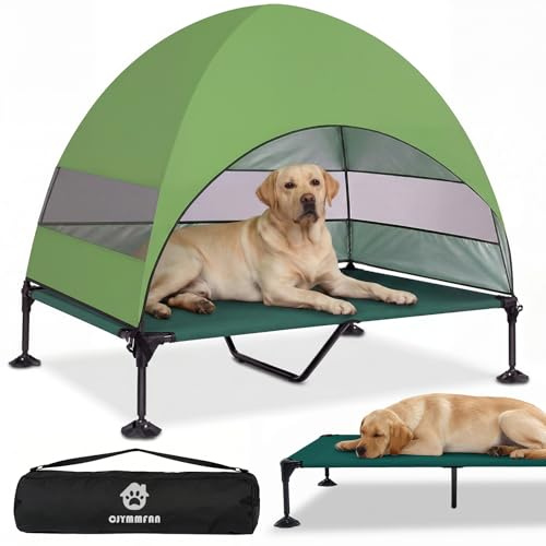Elevated Dog Bed with UV-Proof Canopy, Raised Outdoor Dog Tent with Powerful Anti-Slip Feet, Portable Pet Cot with Wider Shade, Raised Cooling Bed for Camping, Backyard, Beach (Green, XL)
