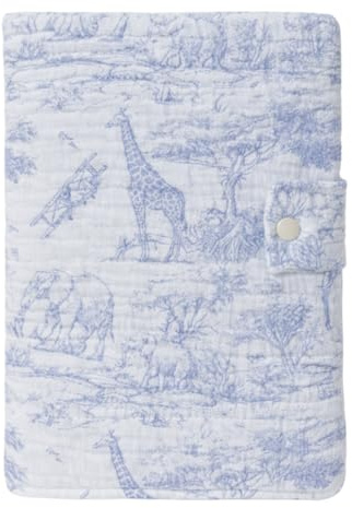 Protège Carnet de Santé Bébé en Double Gaze de Coton – Motif Savane – Housse Carnet Naissance Unisexe – Cadeau de Naissance (Bleu)