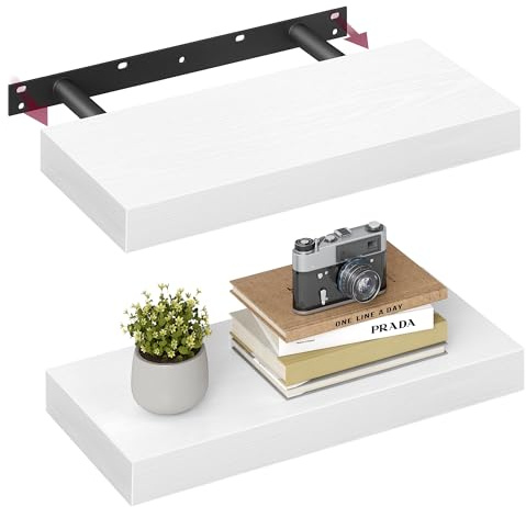 VASAGLE Wall Shelves Set of 2, Floating Shelves, 20 x 40 x 3.8 cm | Wall Mounted, for Picture Frames, Wall Decor, Living Room, Study, Kitchen, Snow White