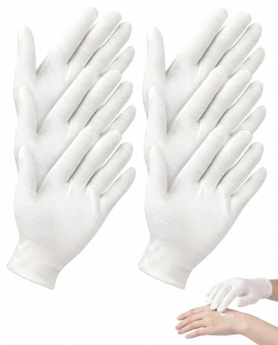 BTACGWP Guantes de Algodón Blancos, 4 Pares | Guantes Hidratantes para Manos, Retienen Crema e Hidratan en Profundidad, Tejido Suave Anti-Irritación para Uso Nocturno