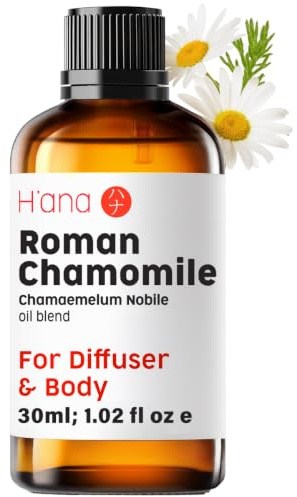 H’ana Roman Chamomile Essential Oil (1 Fl Oz) for Relaxation & Skin - 100% Pure and Natural Roman Chamomile Oil for Aromatherapy, Diffuser, Skin Care, Hair, Soap Making - Soothing Floral Aroma