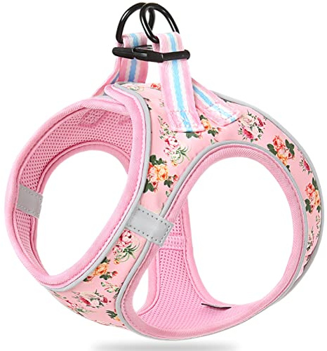 HEELE Dog Harness Step-in Soft Mesh Reflective, Comfort, Pink Flower, L