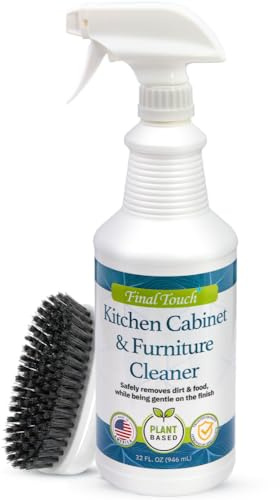 Kitchen Cabinet Cleaner and Degreaser - Plant Based Grease Remover for Wood, Painted and White Cabinets - Cleans, Restores, Protects Finishes, Streak Free, 32oz with Scrub Brush by Final Touch