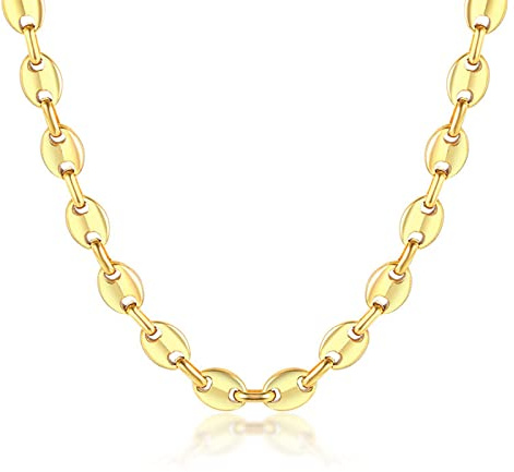 Mesnt Guldpläterad kedja, rostfritt stål tjock kaffe bönkedja halsband armband set 8,5 mm kedjor för mödrar/flickvänner 19,5/39 cm, Ingen ädelsten