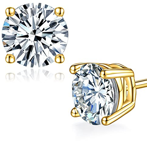 Moissanite Stud Earrings for Women,Sterling Silver 925 Earrings Jewelry Engagement Gifts for Women Men(1 CTW (Gold Colored))