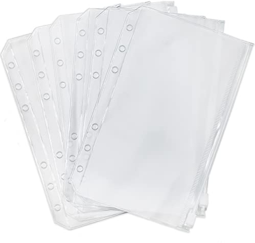 ZCYKJ A6 Kunststofftaschen mit Reißverschluss, A6-Größe, 6 Löcher, wasserdicht, lose Blätter, Notizbuch, Dokumente, Fotos, Rechnungen, Organizer, Geld, Bargeld, Umschlag, Geldbörse, Organizer