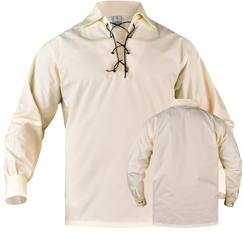 Jacobite Shirt for Men Scottish Ghillie Kilt Shirt Long Sleeve Lace Up Medieval Renaissance Pirate Costume White (as1, Alpha, 3X_l, Regular, Regular, Standard, Off-White, 3X-Large)
