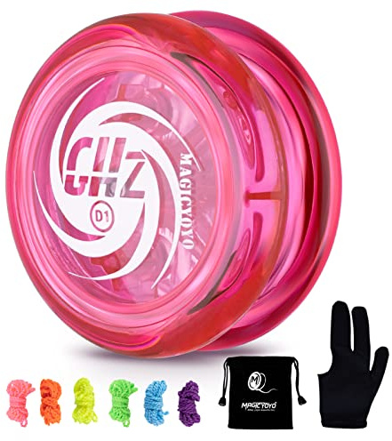 MAGICYOYO D1 GHZ Professional Yoyo for Kids and Beginners - Plastic Model With 6 Replacement Strings, Glove, Storage Bag (Crystal Pink)