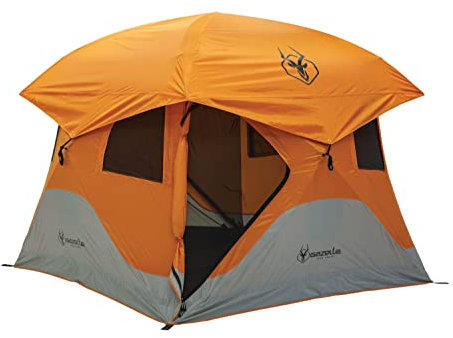 Gazelle Tents™ T4 Nabenzelt, einfacher 90 Sekunden Aufbau, wasserdicht, UV-beständig, abnehmbarer Boden, reichlich Staumöglichkeiten, 4 Personen, Sunset Orange, 198,1 x 238,8 x 238,8 cm