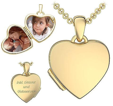 Kinder Herz Medaillon zum Öffnen für Bilder Gelbgold | Kette Halskette Mädchen | Medallion aufklappbar | Amulett Anhänger Herzmedaillon mit Foto personalisiert | Geschenk für Kinder zum Geburtstag