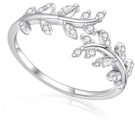925 Sterling Silver Plated Rings for Women -Silver Plated Open Ring Collection, Adjustable Personalised Finger Wrap Around Leaves & Women's Silver Plated Rings, Suitable Gifts for Ladies and Girls