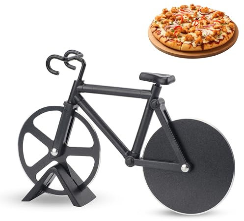 Pizzaschneider Fahrrad Pizzamesser Edelstahl Pizza Schneider mit Ständer Lustige Küchenutensilien Pizza Zubehör Fahrrad Geschenk Schwarz für Weihnachten